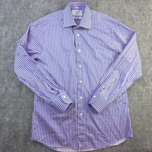 Charles Tyrwhitt Dress Shirt 15.5 33 Slim Fit Blue Vertical Striped Spread